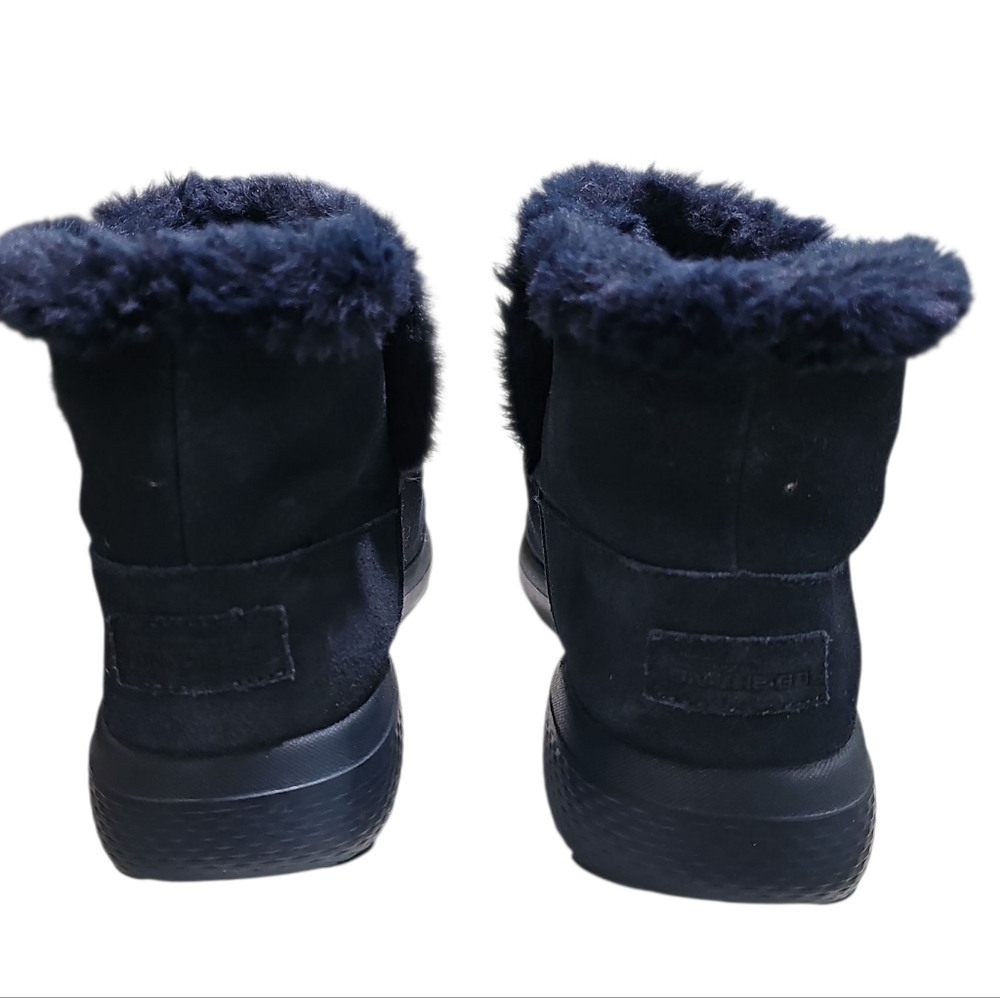 Skechers Goga Max Women’s 7.5 Navy Suede Faux Fur Ankle Boots Winter Comfort Y2K - Picture 3 of 8